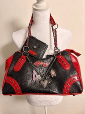 Bolso de Mano Ed Hardy Gothic Y2K Harajuku Alt Goth Tachonado con Cartera a Juego Nuevo con Etiquetas