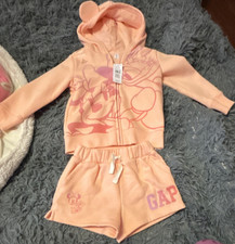 Gap Disney Minnie Mouse Peach Hoodie Shorts Set 2 Years Cotton Knit Hooded