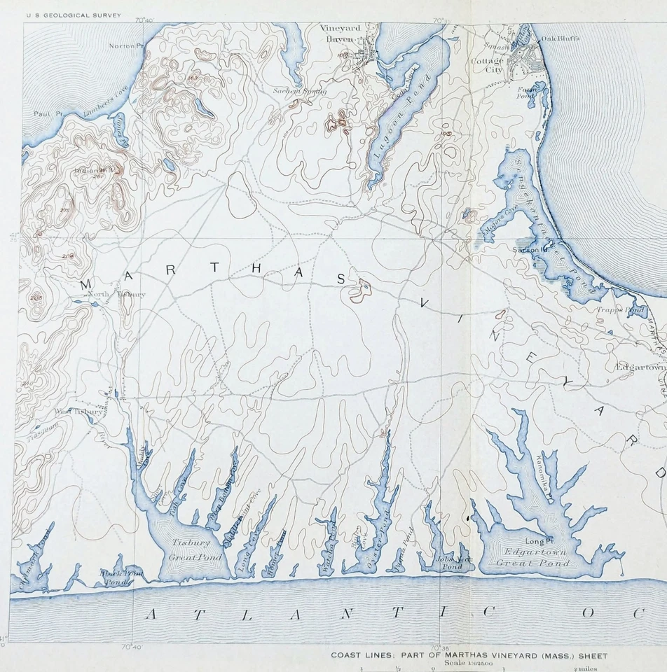 1908  MARTHA'S VINEYARD - Massachusetts Map ORIGINAL (13x9)  EDGARTOWN - Image 3 of 4