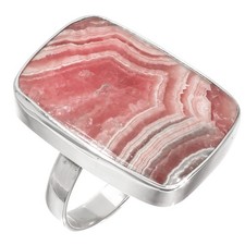 925 Silver Argentina Pink Banded Rhodochrosite Sterling Adj Sz 9 Ring, 1"