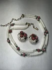Choker Necklace vintage Earrings Set Vintage Milk Glass Crystal Read Description