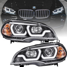 Halogen Scheinwerfer Set Schwarz f�r BMW X5 E70 2007�2013 mit 3D LED Angel Eyes