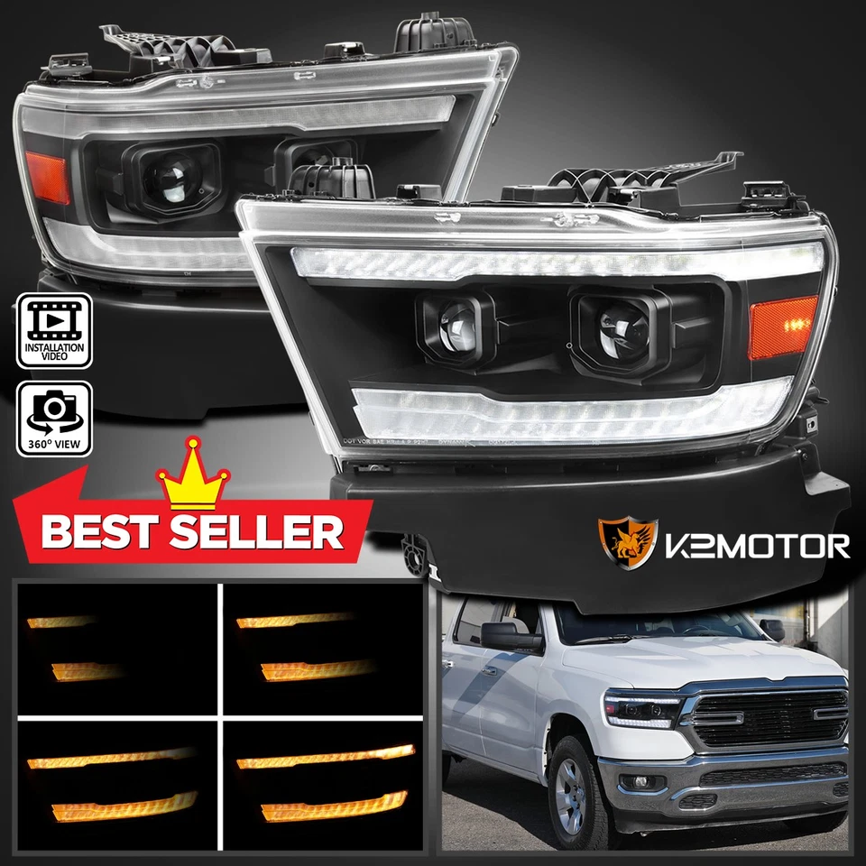 Fits 2019-2024 Dodge Ram 1500 Switchback LED Sequential Projector Headlights