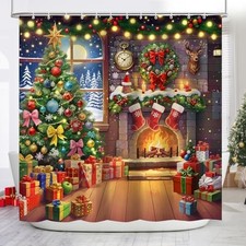 Merry Christmas Shower Curtain Cute 72"W x 72"L Pack of 1 Christmas 02