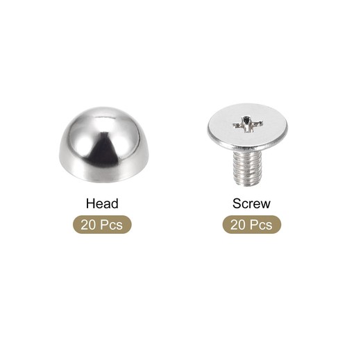 20 Set 8x5mm Vite Posteriore Rivetti Testa Tonda Massiccia Borchie Pelle Argento - Foto 3 di 6