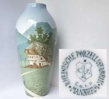 XXL Vase, Rheinische Porzellanfabrik Mannheim, handbemalt, um 1920 O19 KE