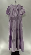 Quince Women 100% Organic Cotton Poplin Tiered Maxi Dress Pastel Lilac L