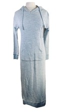 Soft Surroundings (XS) Gray Sweatshirt Dress Hooded 15” Side Slits Big Pocket