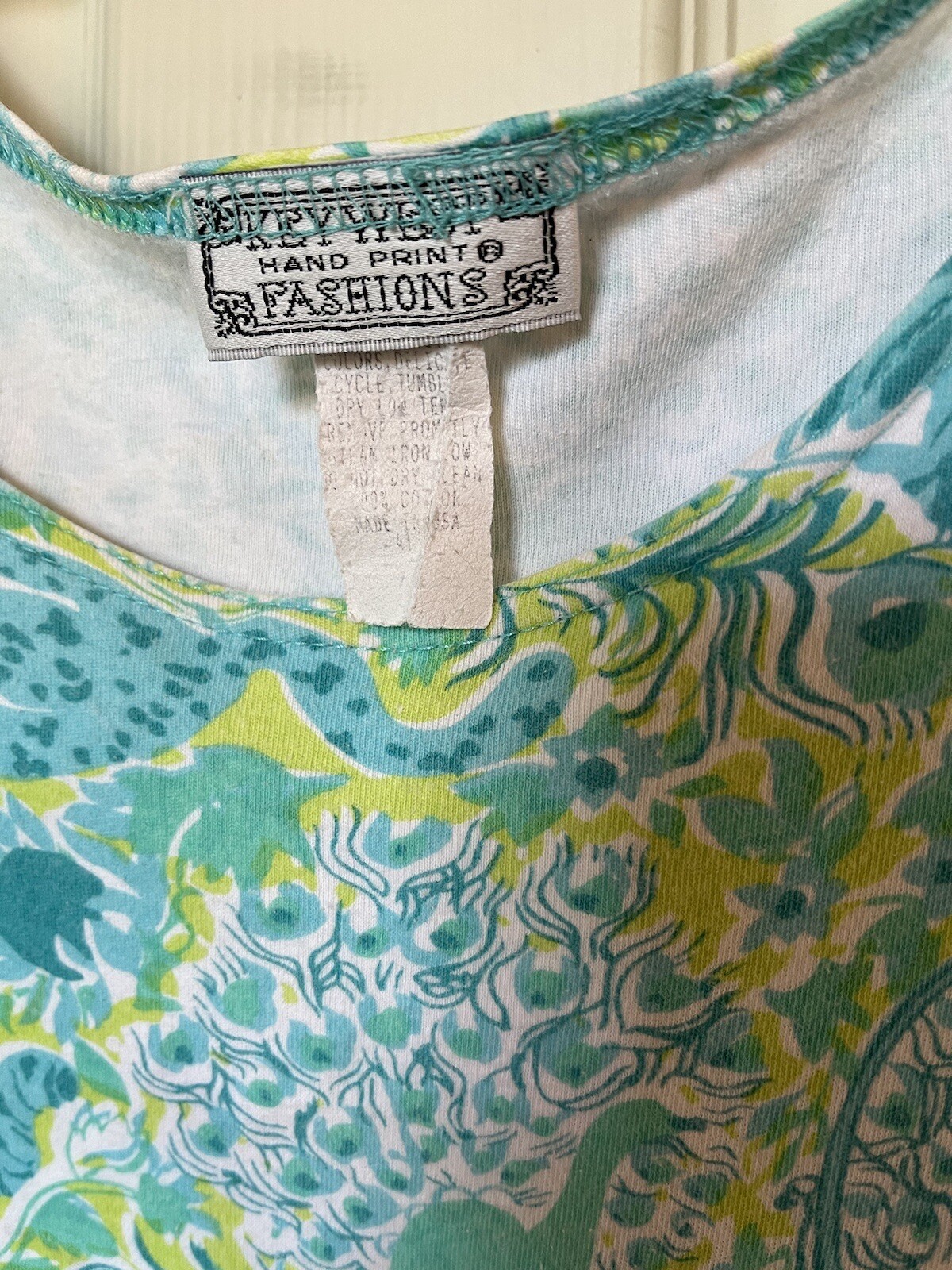 VTG Key West Hand Print Fashions Green Jungle Print Cotton T Shirt Dress XL RARE image 7