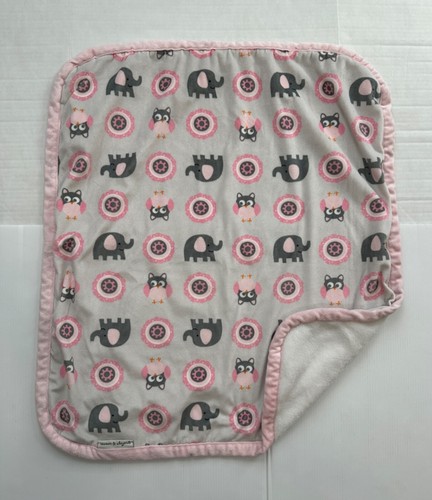 Blankets and Beyond Owl Elephant Pink Trim Gray Kids Baby Lovey Blanket - Picture 2 of 8