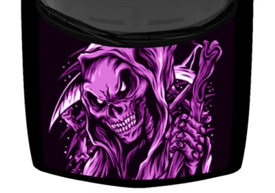Grim Reaper Skull Scythe Truck Hood Wrap Vinyl Car Graphic Decal Black Violet US