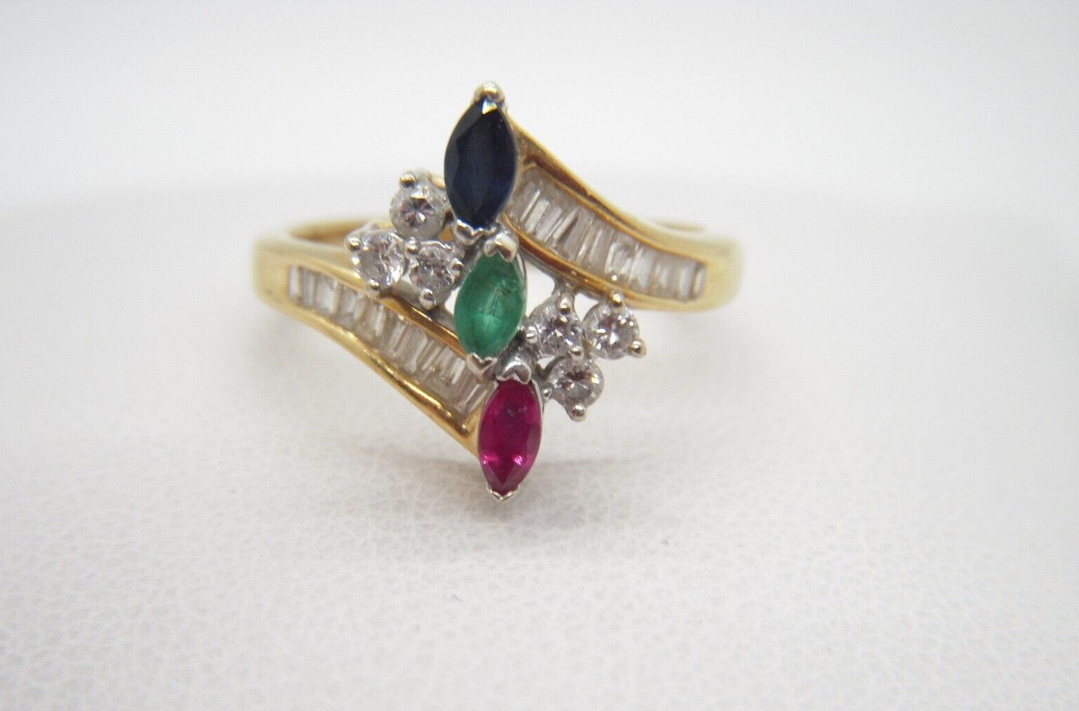 18K Solid Gold  Diamond Emerald Ruby Sapphire Rin… - image 5