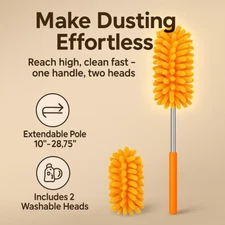Extendable Microfiber Duster for Car Home Cleaning, Washable 2 Pack Dust Brush