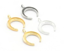 5 Pcs Crescent Moon Charms Raw Brass,Shiny Silver-Gold 12x16mm findings 4705