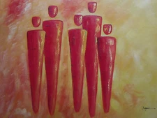 abstract red orange people large oil painting canvas original modern men figures