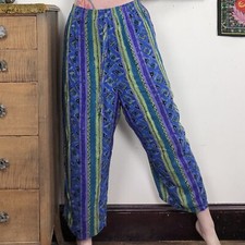 Vintage Printed Pants, 1990s Elastic Waist Tribal Print Wide Leg Soft Pants XL