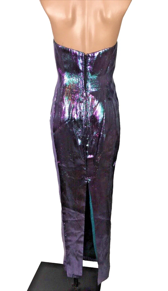 Vintage 80s Liquid Multicolor Lame Foil Cocktail Prom Party Dress S/M Sequin - Image 2 of 4
