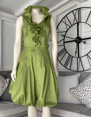 Frank Lyman Green Ruffle Neck Front Zip Taffeta Belted Dress 10 | eBay Frank Lyman Green Ruffle Neck Front Zip Taffeta Belted Dress 10 | eBay