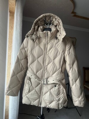 激安　BURBERRY BRIT ダウンコート ベージュ レディース Lサイズ BURBERRY BRIT GOOSE DOWN PUFFER HOODED JACKET WITH BELT FULL ZIP