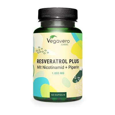 Vegavero Resveratrol Plus | 60 Kapseln | Mit Nicotinamid (Vitamin B3) + Piperin 