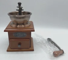 Vintage Coffee Grinder Retro Hand Crank Portable Coffee Mill Wood Drawer NOS