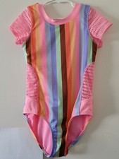 Art Class Multi Stripe Short Sleeve One Piece Swimsuit Girls Size Large