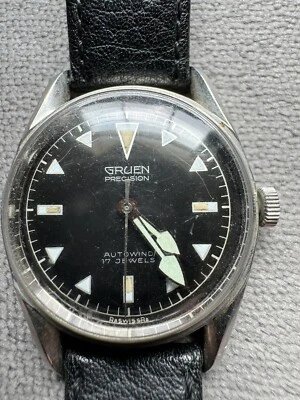 Gruen Automatic Day Date Men\'s Diver Style Watch Black Leather Band 30M Water Gruen Precision Autowind Diver – Analog:Shift main image 2