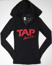 Kavio Girl Black Burnout Knit Tap Dance Top child girls M 8 10 Hooded D107