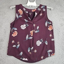 Loft Slevelesss Top Blouse Womens XS Petite Floral Maroon Red - XS P