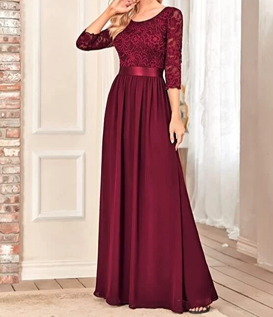 Ever-Pretty Women's Round Neck 3/4 Sleeves A Line Empire Waist Lace Dress UK- 20 - Image 4 of 4