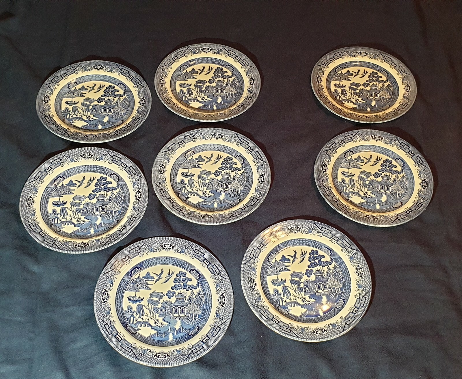 Churchill England Blue Willow 8 Dinner Plates 10 1/4" Dishwasher