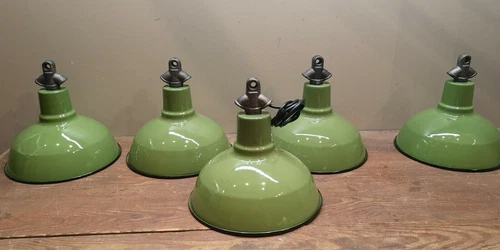 BAUHAUS ART DECO INDUSTRIAL LAMP FACTORY LAMP SHADE ENAMEL LAMP Green TypeB