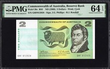 Australia 2 Dollars P38c R83 1968 Phillips Randall PMG64 UNC EPQ Banknote Money