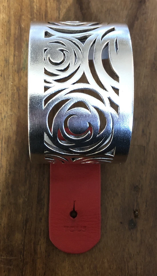 Pulseras Tous sterling silver Cuff Bangle Bracelet With Red Leather Strap 925 - Image 2 of 4