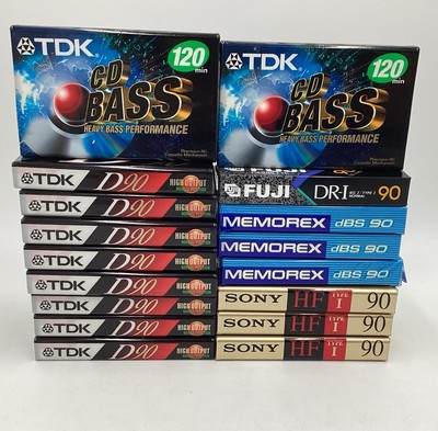 TDK FUJI SONY Blank Cassette Tape Lot of 17 NOS new sealed CD Bass 120 D90 Hi Fi