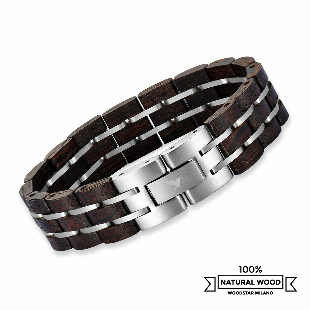 Armband aus Holz und Edelstahl | Herrenarmband | Bracciale legno Woodstar Milano