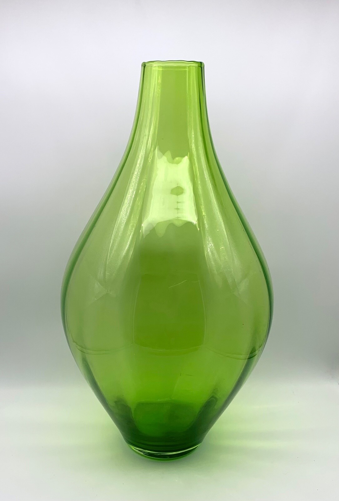 Poland Art Glass Optic Panel Green Large Floor Bulbous Vase 16.5" Sold