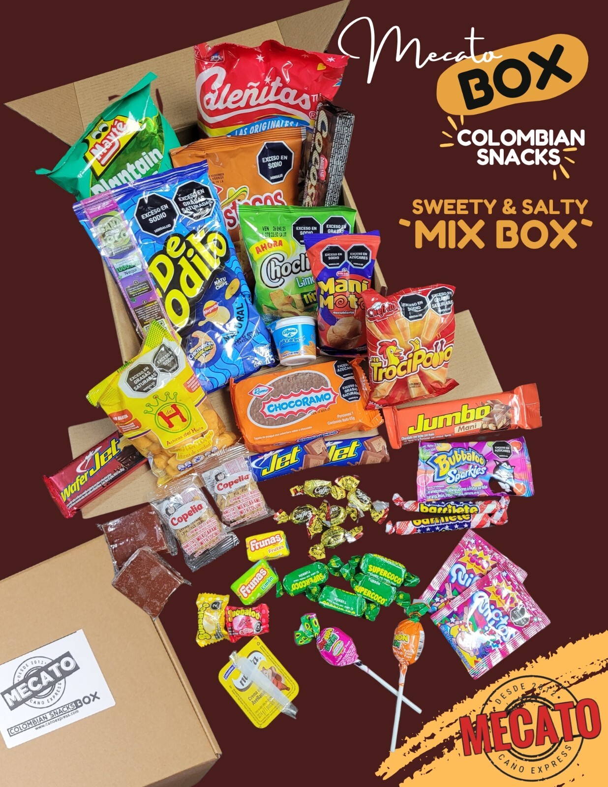 Caja Mecato Mezcla Colombiana: Caja de Snacks Dulces y Salados Paquete de Variedad Paquete de Cuidado de Regalo