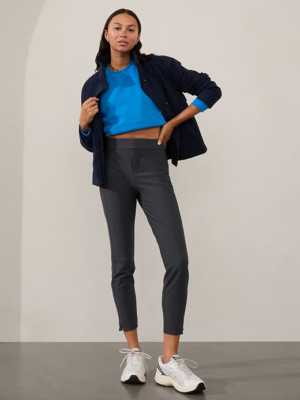 Athleta Stellar Mid Rise Slim Pant Tight, Black Sand 10 Tall #410508 NEW