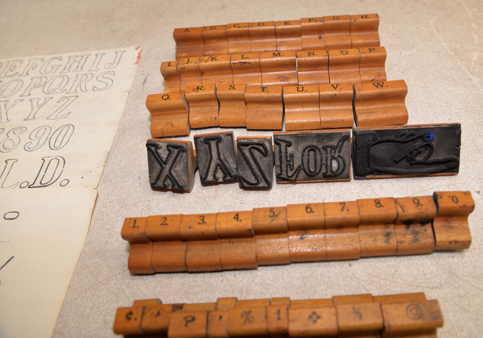 Antique hardware store wood rubber stamps sign making collectible tool lot