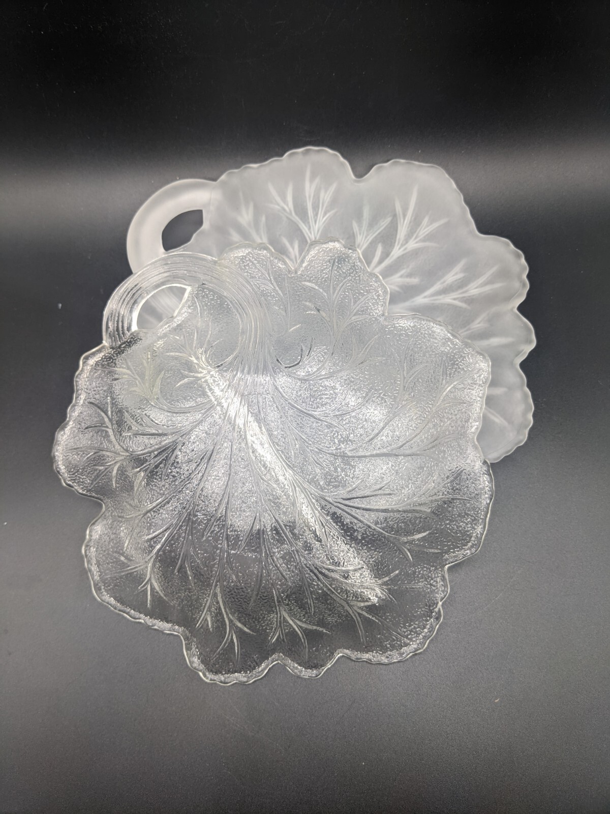 Vtg Indiana Glass Two-Part Pebble Leaf Relish Bowl, Candy Dish, Serving Bowl