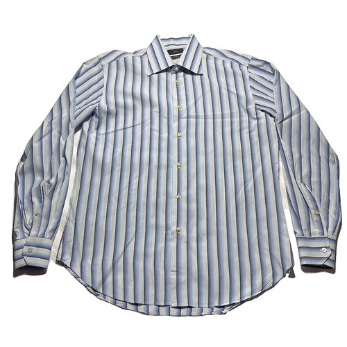 Murano Gold Label Non-Iron Blue & White Stripe Dress Shirt 17.5 35 | eBay