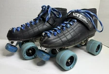 Vtg Luigino F-1 Blue Lace/Wheel Roller Skates Pilot Plates Chicago Size 10/42.5