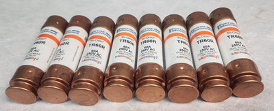 8) FERRAZ SHAWMUT MERSEN 60 AMP TRI-ONIC FUSE 250 VAC TIME DELAY TR60R LOT 8