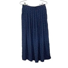 Talbots Women's Size 8 Vintage 80s 90s Navy Blue Pleated Polka Dot Midi Skirt