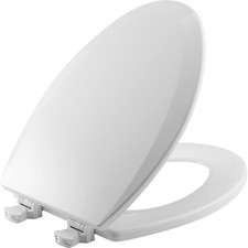 Bemis Wood Elongated Toilet Seat, Easy Clean Hinges, White Durable Enameled Wo