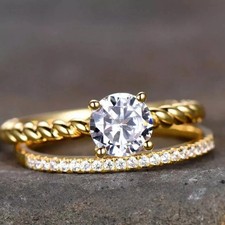 14K Yellow Gold Plated 2Ct Round Cut Lab Created Diamond Wedding Bridal Ring Set