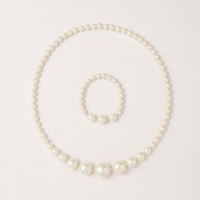 Children Pearl Necklace Bracelet Set White Beaded Jewelry for Girls