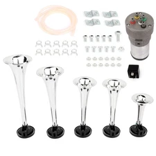 5 Trumpet La Cucaracha Musical Air Horn For Car Truck 12V Silver Loud