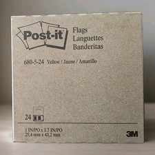 Post-it Flags, 50/Dispenser, 24 Dispensers/Pack, 1 in Wide, Yellow 680-5-24 NIB
